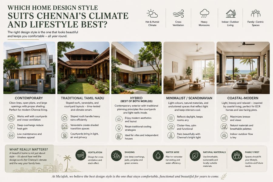 Contemporary home design style with clean architectural lines - Mu'afah Architects Chennai